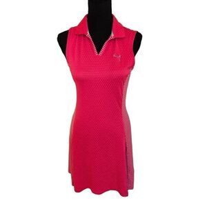Puma Womens Sleeveless Microdot Striped Collared Golf Athletic Dress Pink XS